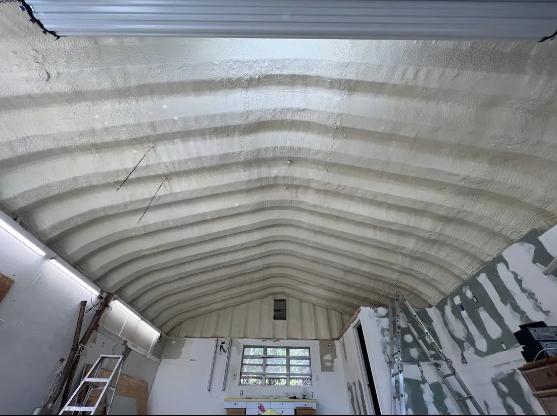 Spray polyurethane foam applied to the underside of a metal roof deck in Chesterland
